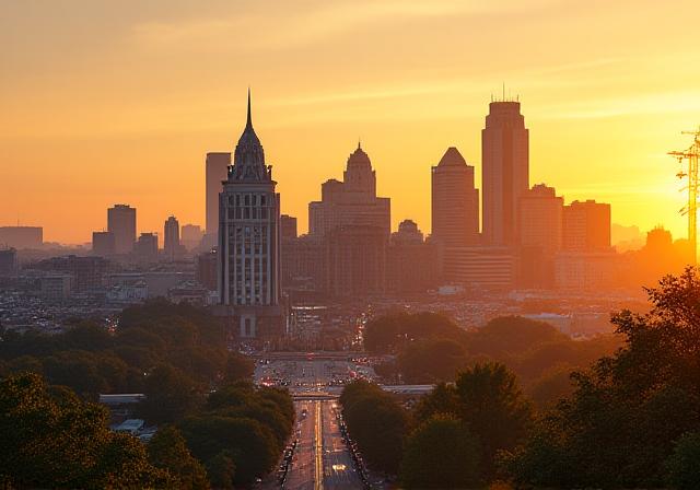 Nashville skyline with the Parthenon and Music Row at golden hour